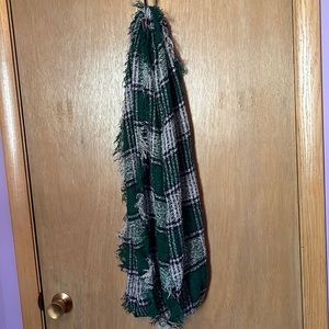 Plaid blanket infinity scarf with fringe